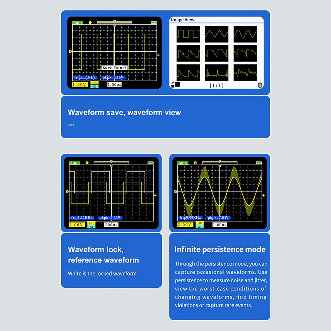 LABART VISLONE Screen Handheld Digital Oscilloscope 500MS/S Sampling Rate with 110MHz Bandwidth 1KHz/3.3V Calibration Square Wave Multipurpose Measuring 1C15