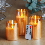 Load image into Gallery viewer, Glass Battery Operated Led Flameless Candles With Remote &amp; Timer, Real Wax Candles Warm Color Flickering Light For Festival Wedding Home Party Décor (Pack of 3)
