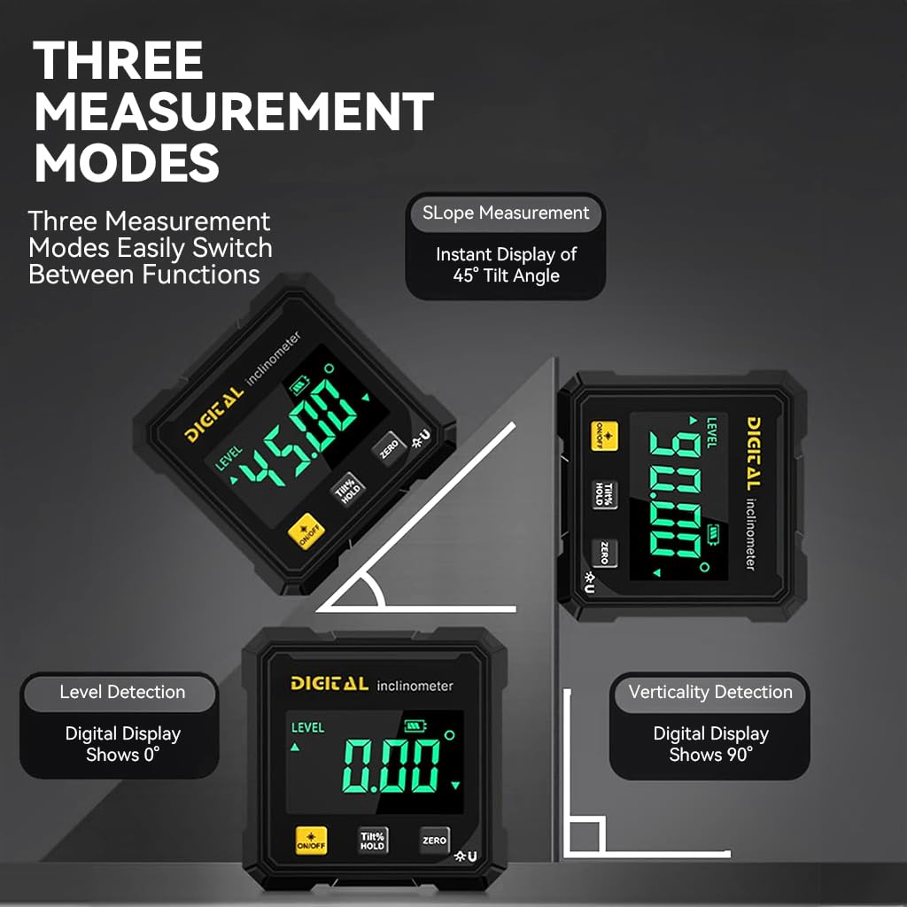 LABART LCD Digital Inclinometer with Laser, 4-Side Strong Magnetic Angle Gauge