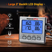 TP17 Dual Probe Digital Meat Thermometer with LCD Backlight, Timer mode and Dual Probes