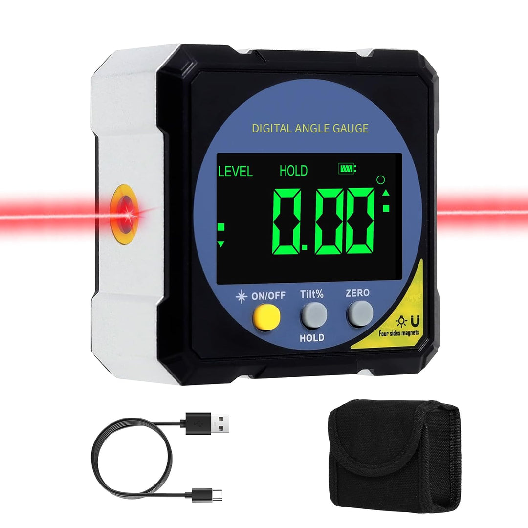 LABART Digital Inclinometer with Electronic Laser-4-side Strong Magnetic Type-C Rechargeable Angle Gauge