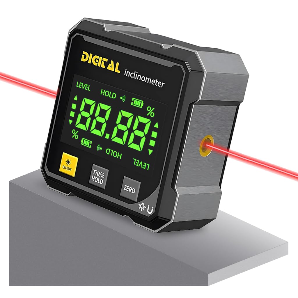LABART LCD Digital Inclinometer with Laser, 4-Side Strong Magnetic Angle Gauge