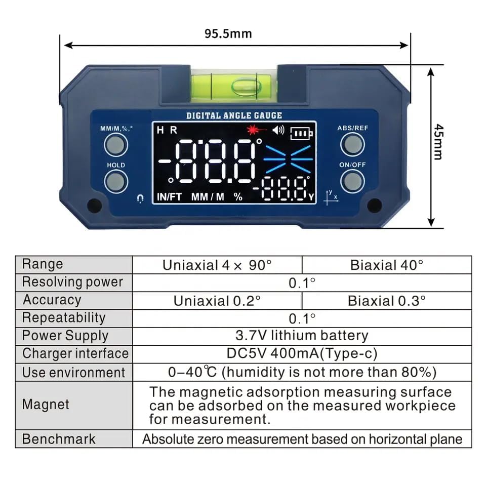 LABART Dual Axis Rechargeable Mini Digital Protractor Inclinometer
