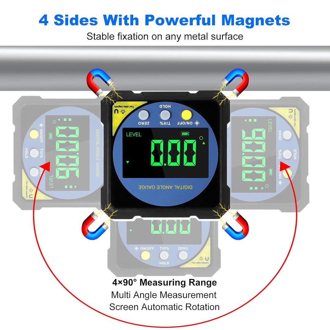 LABART Digital Inclinometer with Electronic Laser-4-side Strong Magnetic Type-C Rechargeable Angle Gauge