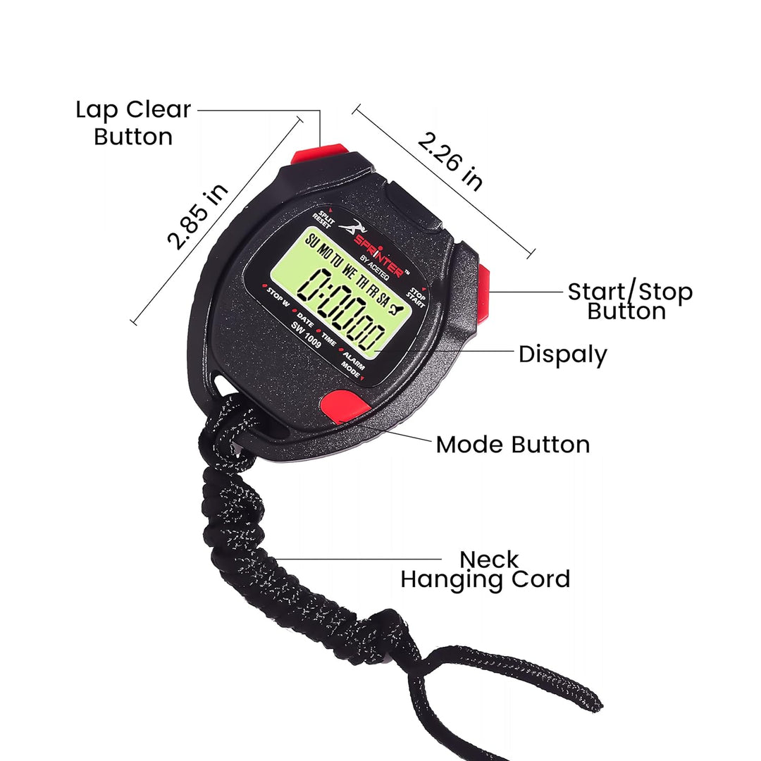 LABART Digital Sports Stopwatch Timer with Date, Time & Alarm Water Resistant SW1009