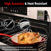 TP16 Digital Cooking Thermometer with large LCD, Stainless Steel Probe, Timer and Clock