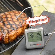 TP16 Digital Cooking Thermometer with large LCD, Stainless Steel Probe, Timer and Clock