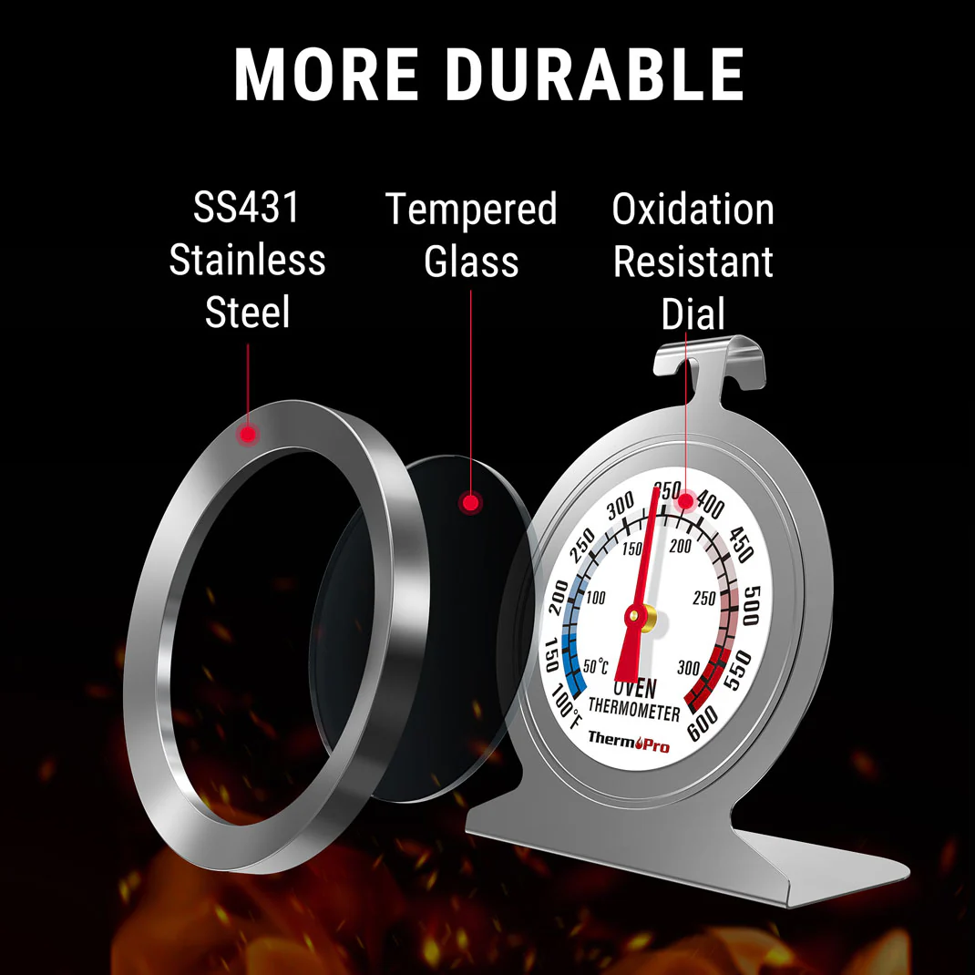 TempPro AOT200 Oven Thermometer, 0-300°C/100-600°F Smoker Temperature Gauge