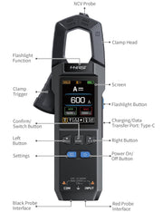 LABART DMC-100 True RMS Digital Clamp Meter – 600A AC/DC Multimeter with NCV & Temperature Measurement