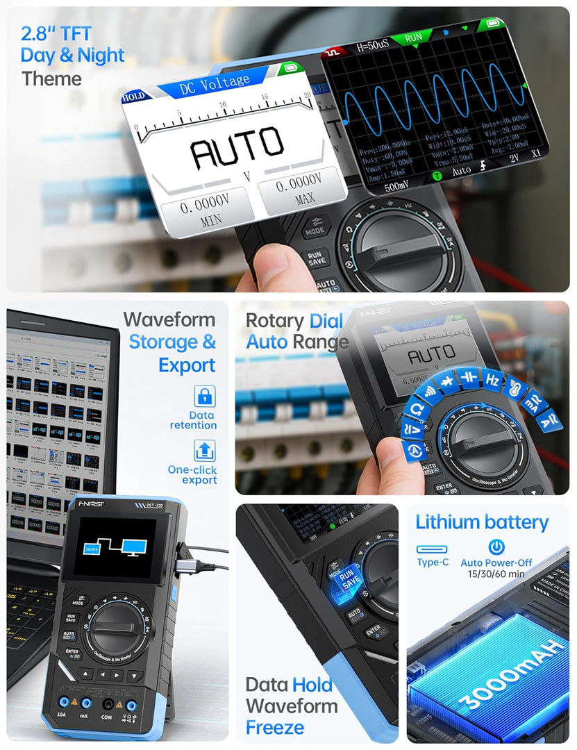 LABART DST-210 Handheld Oscilloscope 10MHz Bandwidth, 19999 Counts, Digital Oscilloscope Multimeter DDS Generator 3 IN 1