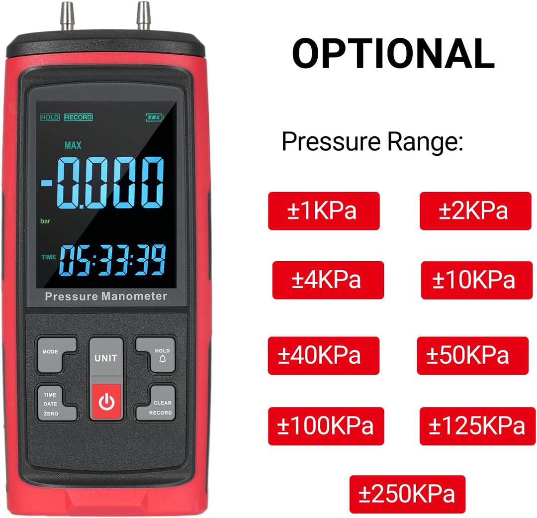 LABART Digital Manometer Dual-Port Manometer Gas Pressure Tester 13 Selectable Units GT5101