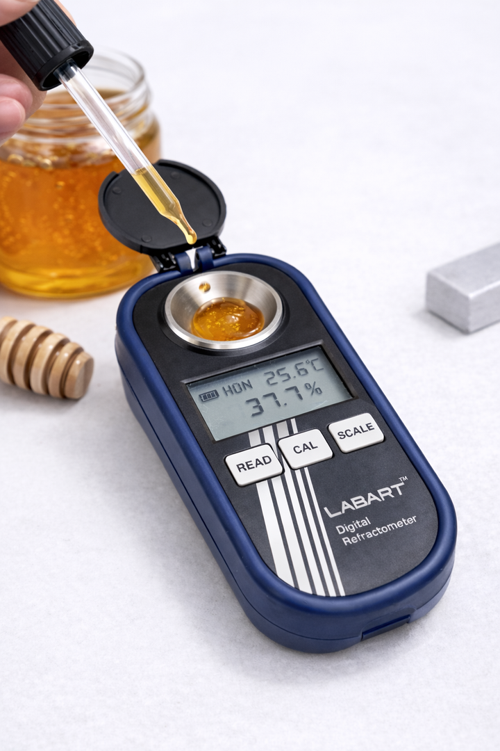 LABART Digital Refractometer for Sugar Content & Honey Brix/R.I./Moisture/Temp/Be' (LB-DR-301)