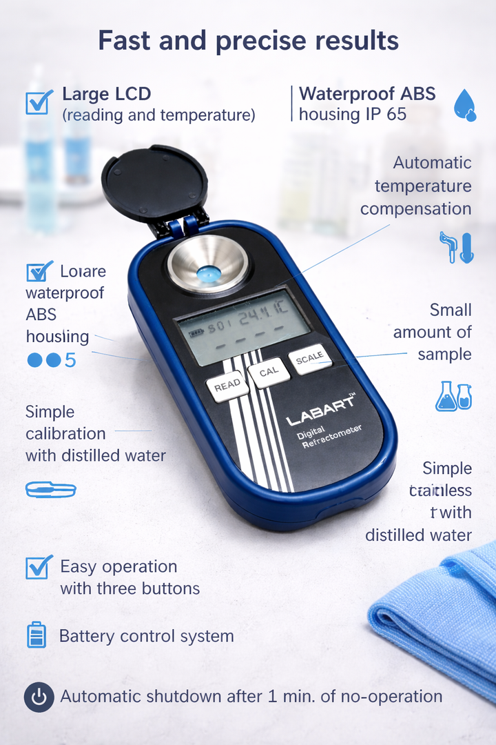 LABART Digital Refractometer for Sugar Content & Honey Brix/R.I./Moisture/Temp/Be' (LB-DR-301)