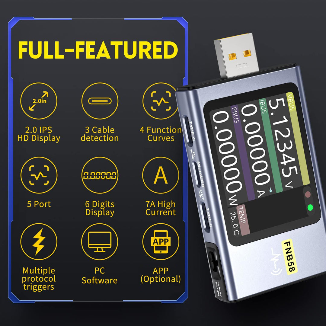 LABART FNB58 USB Battery Tester Voltmeter Ammeter Type-C Fast Charge Detection Trigger Capacity Measurement Ripple Measurement