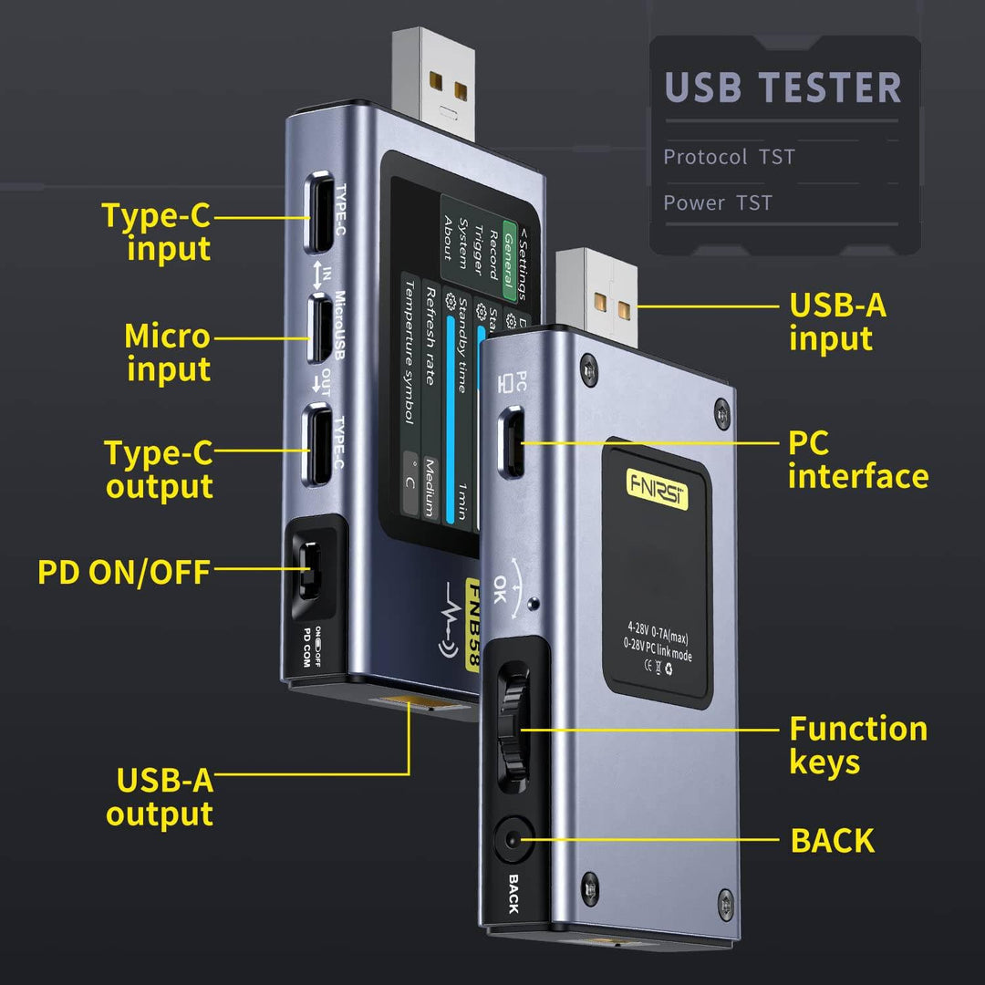LABART FNB58 USB Battery Tester Voltmeter Ammeter Type-C Fast Charge Detection Trigger Capacity Measurement Ripple Measurement