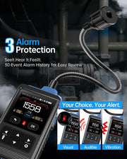 LABART GD-02 Gas Leak Detector for Natural Gas, Methane, Propane & Isobutane, 14” Flexible Gooseneck, Fast Response with Triple Alarm & IPS Display