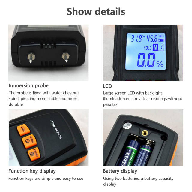 LABART GM610 Pin-Type Digital Wood Moisture Meter Firewood, Drywall, Plaster & Building Material Detector with Large Display.