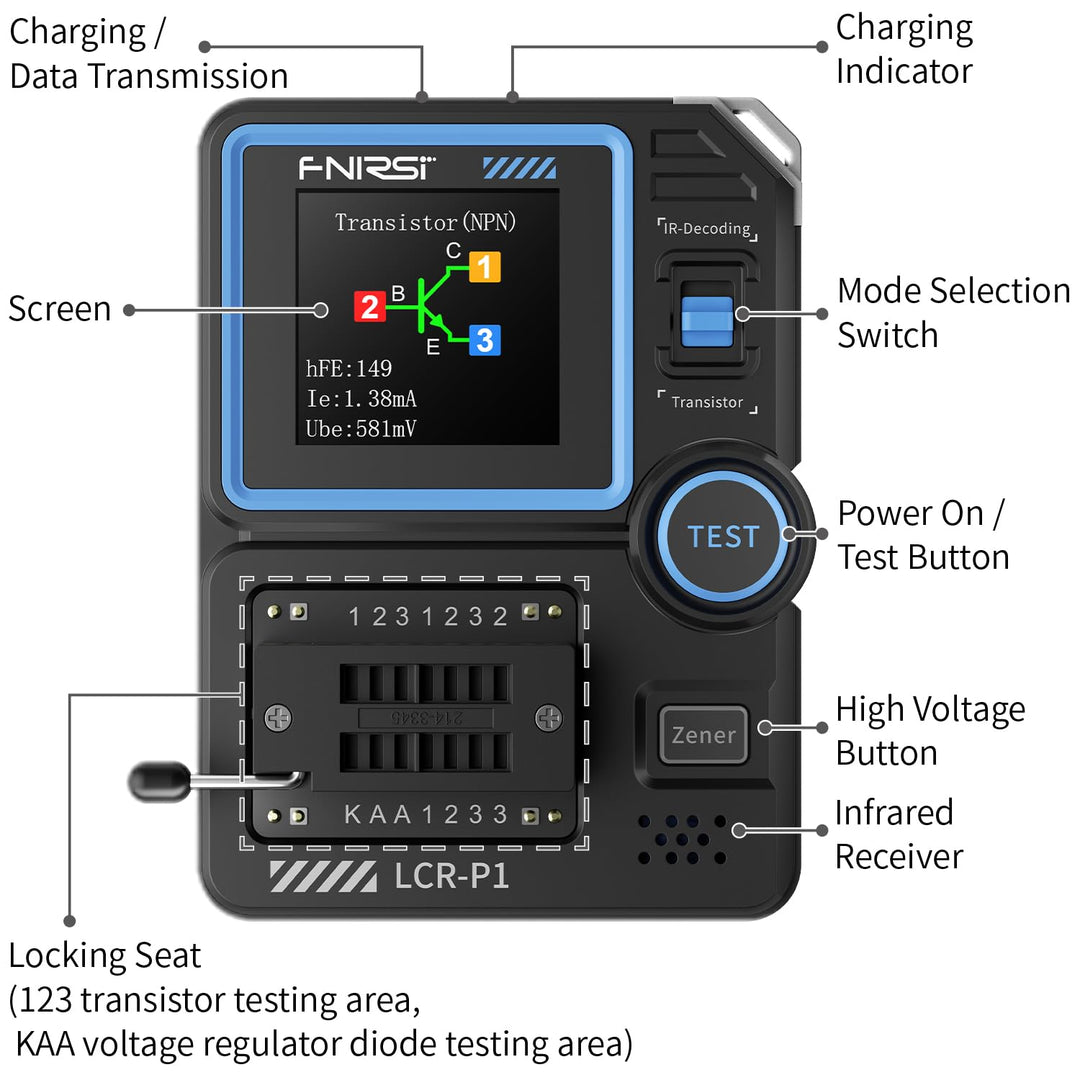 LABART LCR-P1 Smart Transistor Tester MOSFET, NPN/PNP, ESR & LCR Meter SMD Component, Diode, Capacitor, Resistor, Inductor & Battery Tester