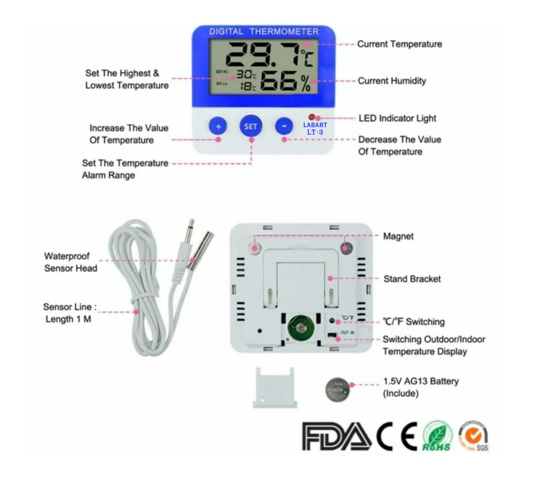 Fridge Freezer Thermometer Max/Min Memory & Alarm, LT-3