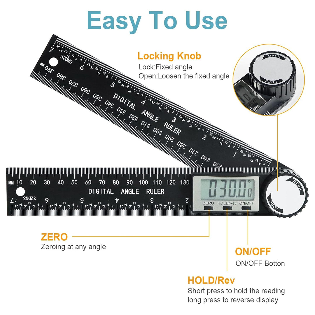 Stainless Steel Electronic Angel Finder Digital Protractor Ruler 200 mm 5424F