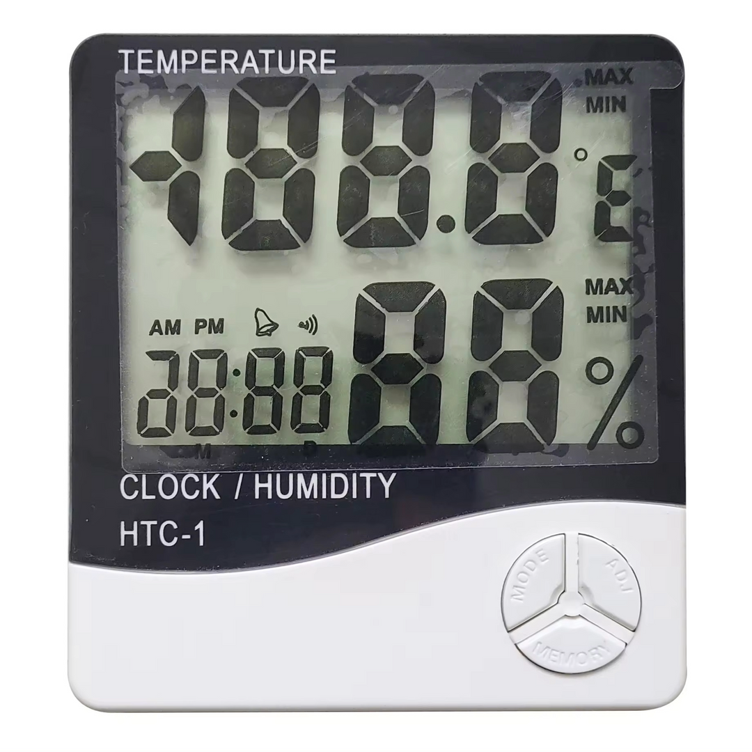 Indoor Temperature, Humidity Thermometer with Clock Alarm HTC-1