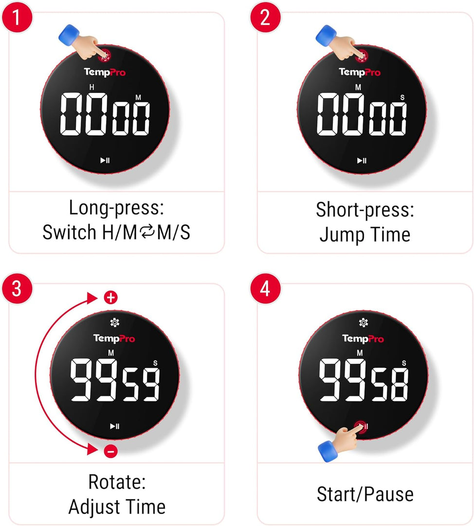 ThermoPro TM04 Digital Kitchen Timer with 99 Hour Range Large LED Display Strong Magnetic Stand