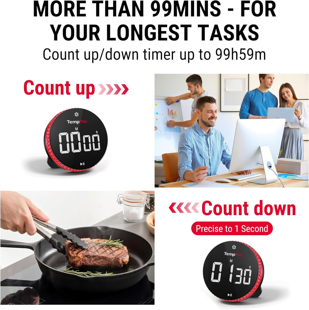 ThermoPro TM04 Digital Kitchen Timer with 99 Hour Range Large LED Display Strong Magnetic Stand