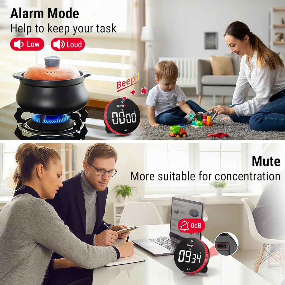 ThermoPro TM04 Digital Kitchen Timer with 99 Hour Range Large LED Display Strong Magnetic Stand