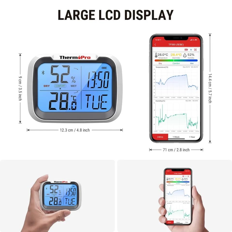 TP393B Digital Thermo-Hygrometer With Bluetooth Connectivity For Mobile App