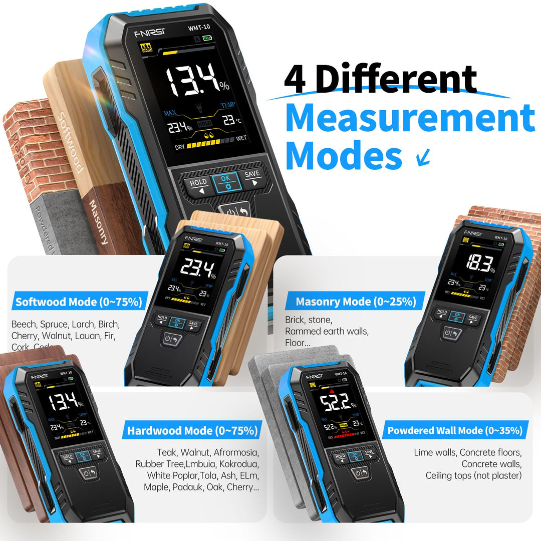 LABART WMT-10 Pinless Wood Moisture Meter, Rechargable Moisture Meter for Wood, Wall, Firewood, Support Data Hold and Record, Flashlight, Humidity Detector for Lumber Concrete Building