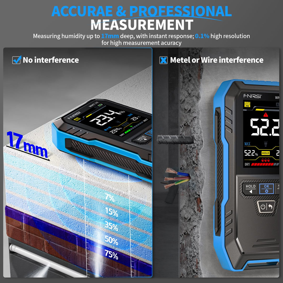 LABART WMT-10 Pinless Wood Moisture Meter, Rechargable Moisture Meter for Wood, Wall, Firewood, Support Data Hold and Record, Flashlight, Humidity Detector for Lumber Concrete Building