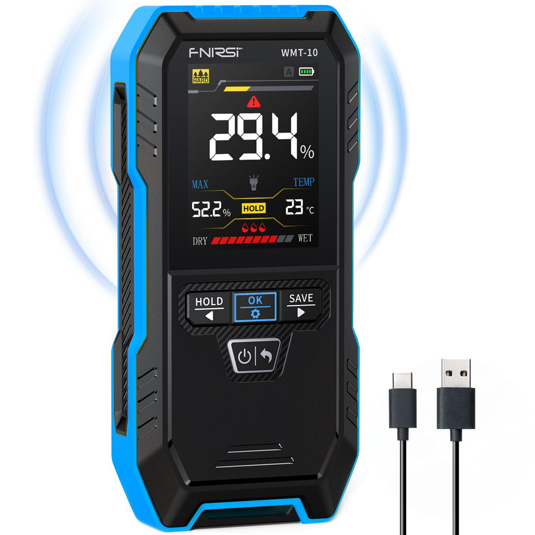 LABART WMT-10 Pinless Wood Moisture Meter, Rechargable Moisture Meter for Wood, Wall, Firewood, Support Data Hold and Record, Flashlight, Humidity Detector for Lumber Concrete Building