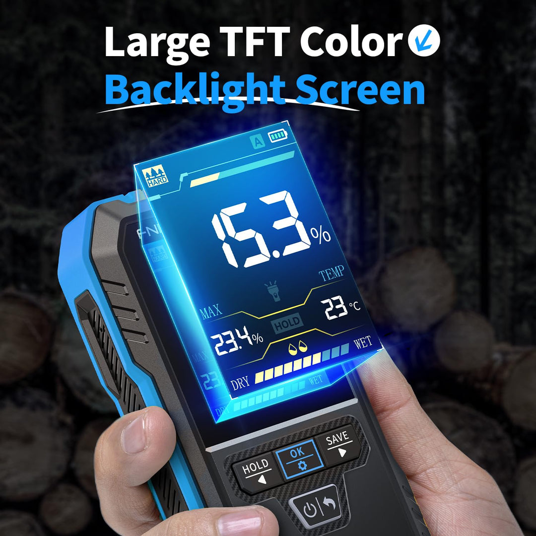 LABART WMT-10 Pinless Wood Moisture Meter, Rechargable Moisture Meter for Wood, Wall, Firewood, Support Data Hold and Record, Flashlight, Humidity Detector for Lumber Concrete Building