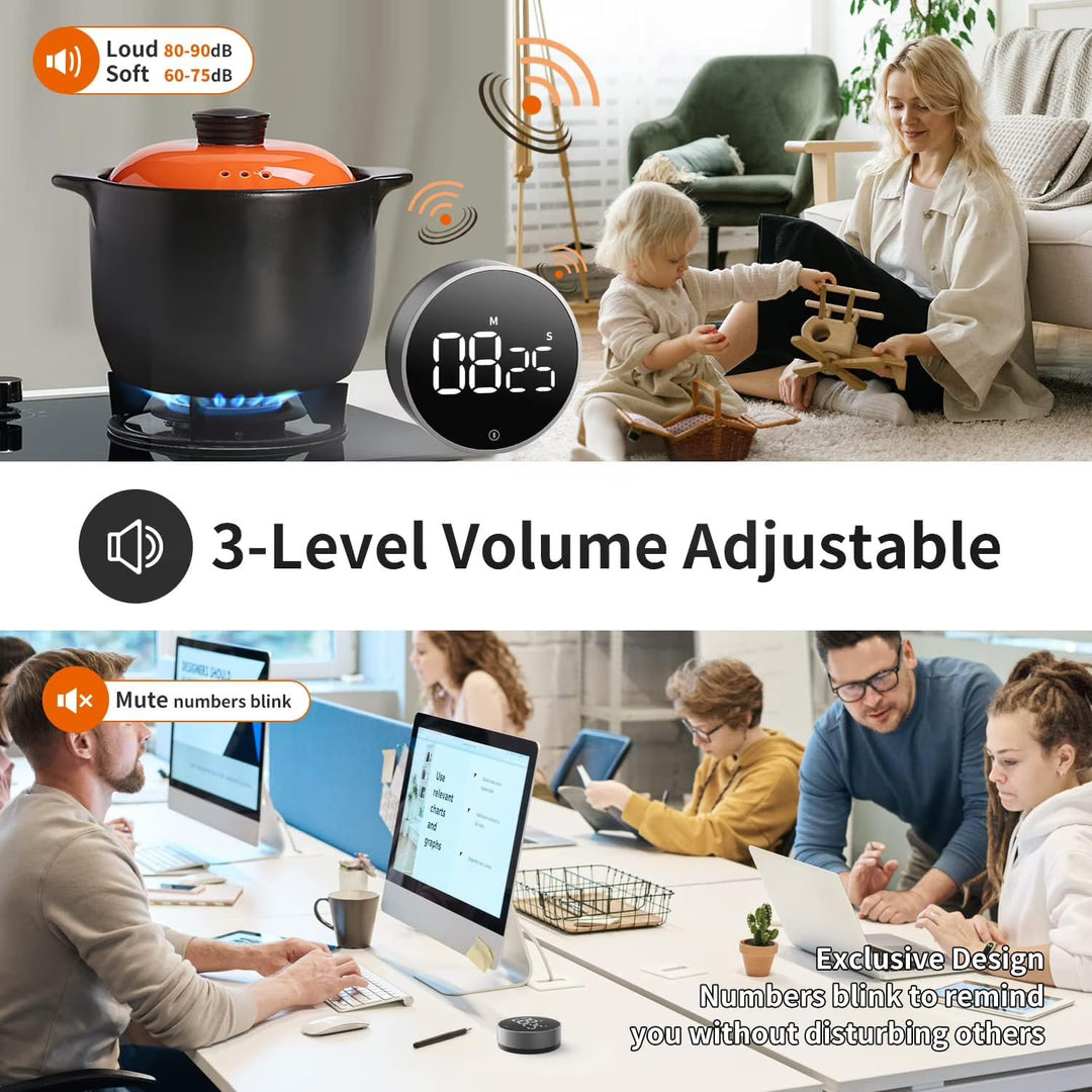 LABART Digital Kitchen Timer – Magnetic LED Display, Easy One-Touch Control, Adjustable Volume & Brightness