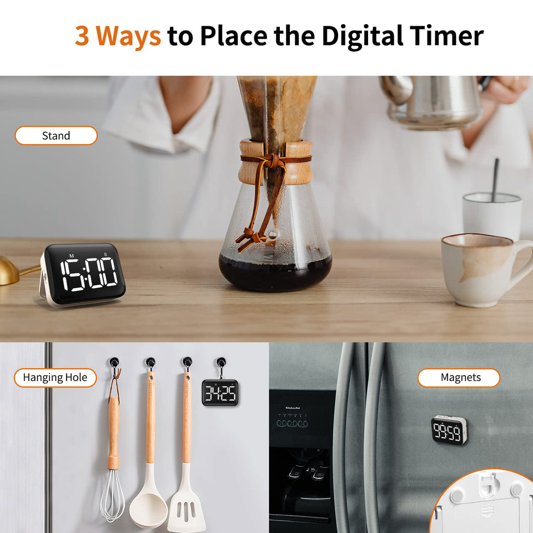 LABART Magnetic Kitchen Timer with Count Up Countdown 2 Brightness and Volume Levels