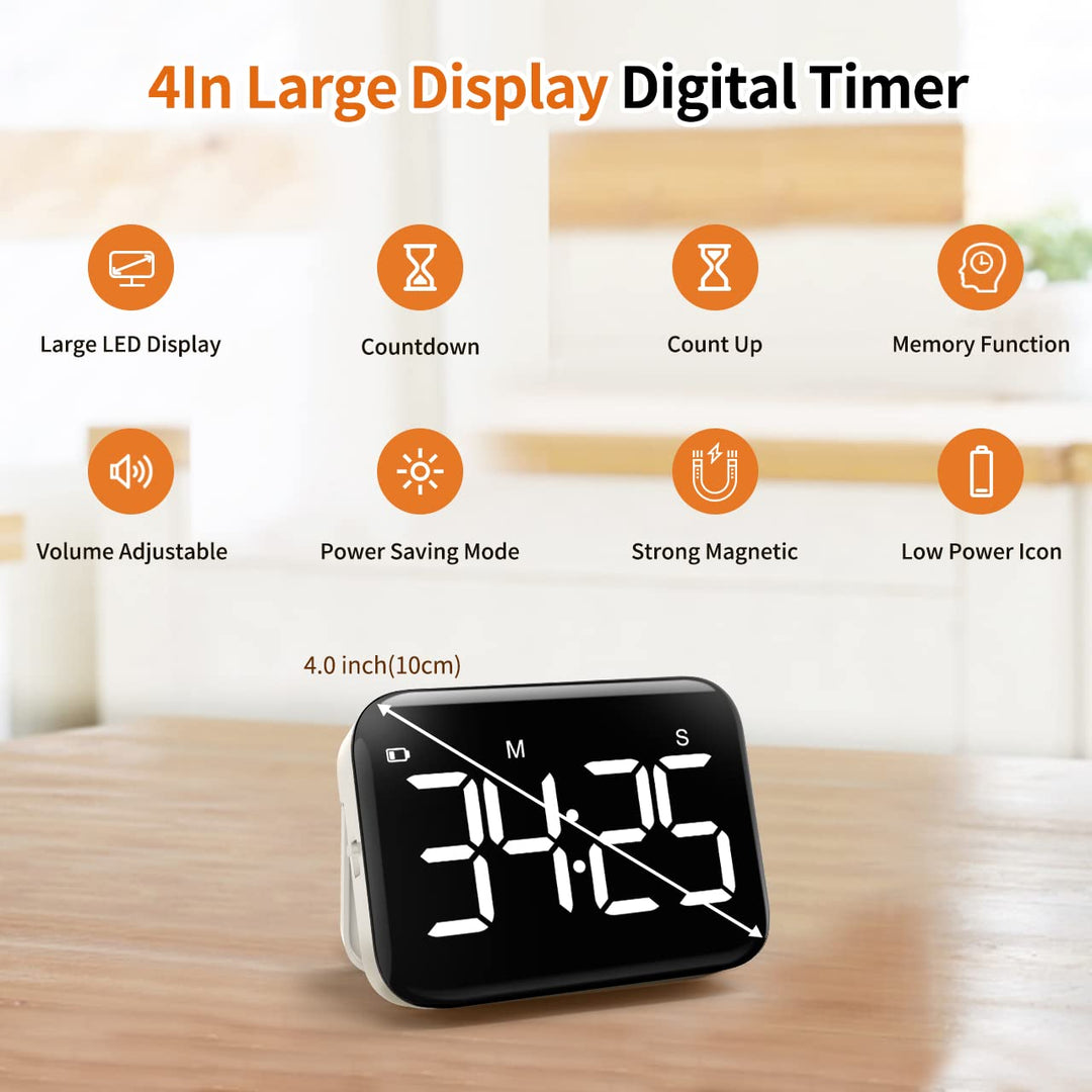 LABART Magnetic Kitchen Timer with Count Up Countdown 2 Brightness and Volume Levels