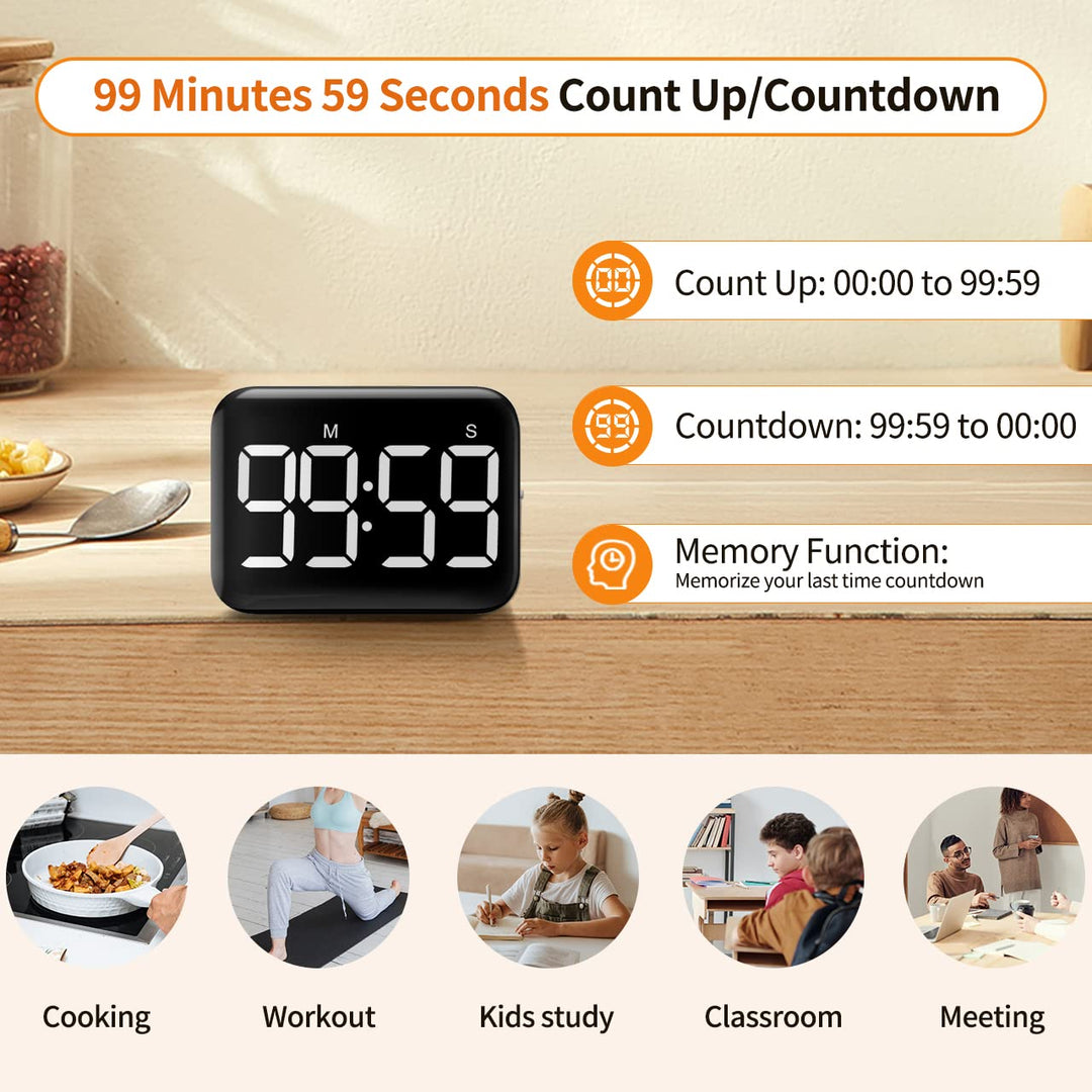 LABART Magnetic Kitchen Timer with Count Up Countdown 2 Brightness and Volume Levels