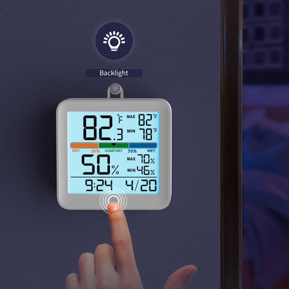 LABART Digital Temp & Humidity Meter Large Backlit LCD, Max/Min Memory, Magnetic Mount