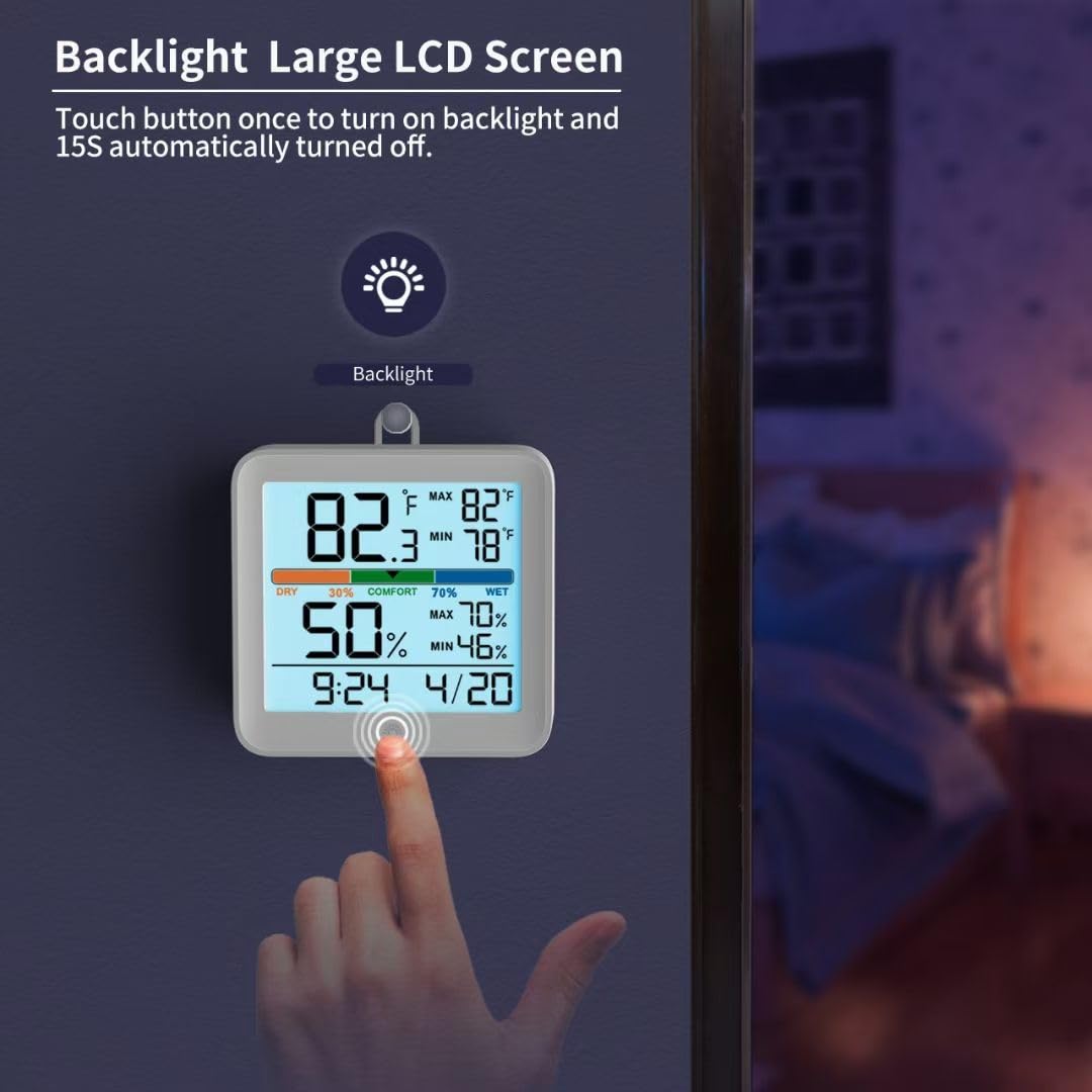 LABART Digital Temp & Humidity Meter Large Backlit LCD, Max/Min Memory, Magnetic Mount