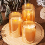 Load image into Gallery viewer, Glass Battery Operated Led Flameless Candles With Remote &amp; Timer, Real Wax Candles Warm Color Flickering Light For Festival Wedding Home Party Décor (Pack of 3)
