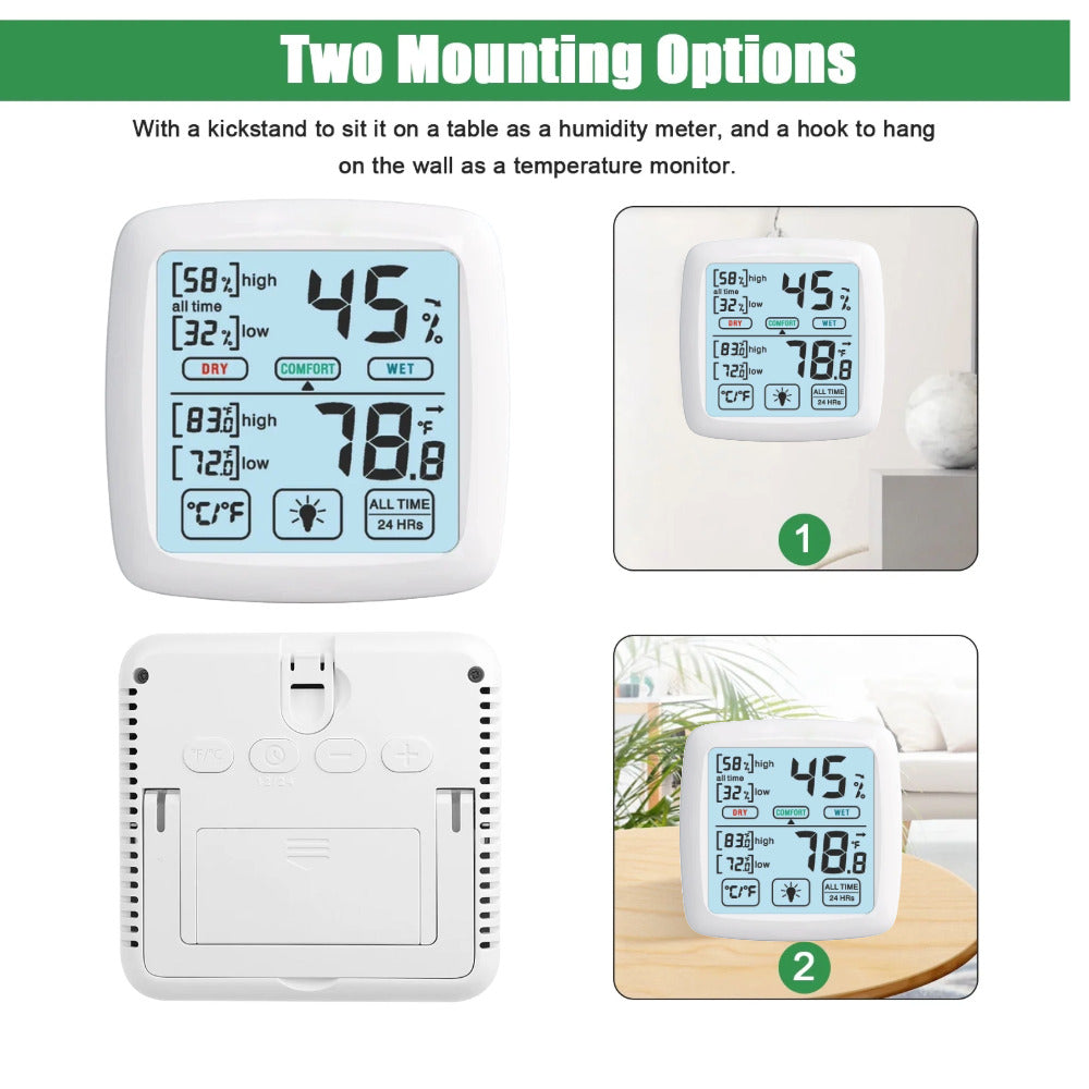 Digital Touch Screen Thermohygrometer indoor Outdoor hygrometer with temperature, humidity, backlight, magnet