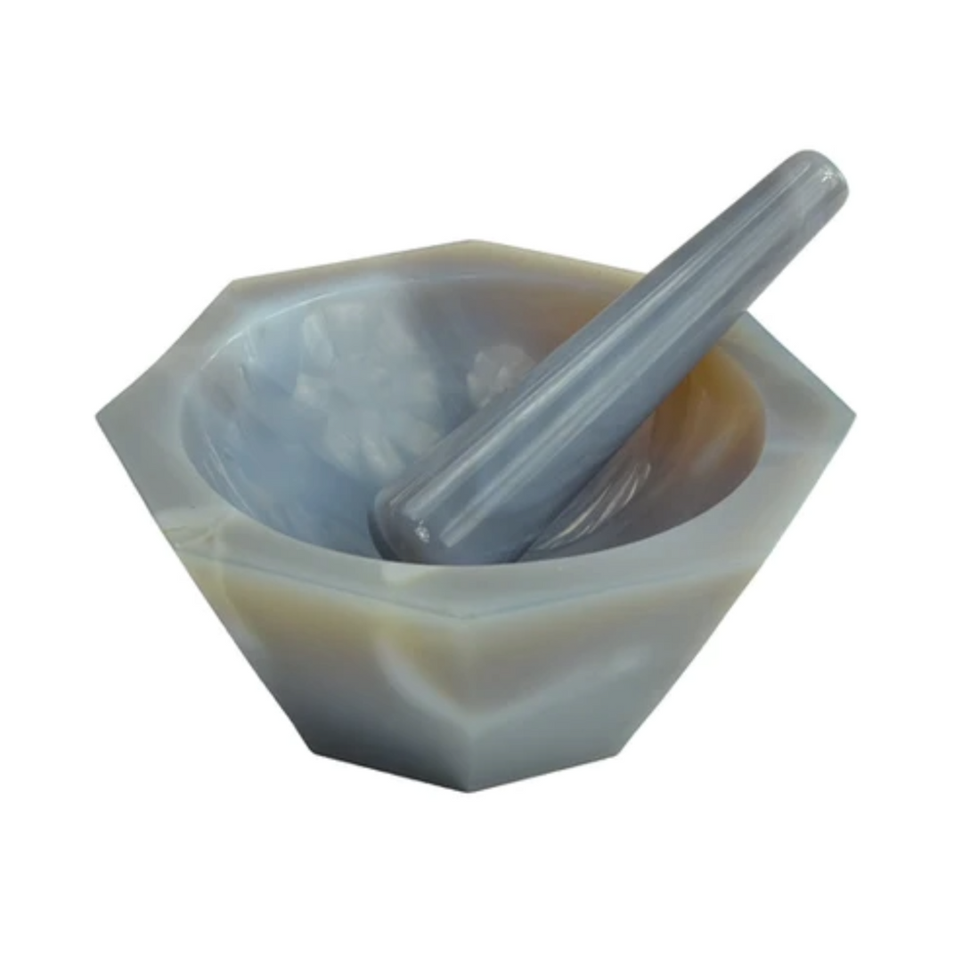 LABART Agate Stone Mortar and Pestle Set (Grey)