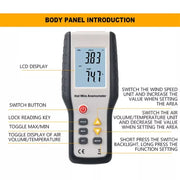 HT9829 Hot Wire Thermal Anemometer for Wind Temperature, Air Volume, Wind Speed Testing, US Plug 100-240V